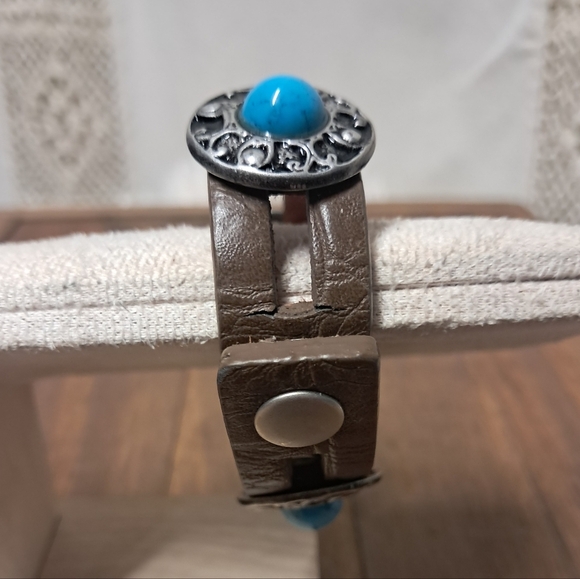 Leather & Turquoise Cuff Bracelet - Picture 3 of 6